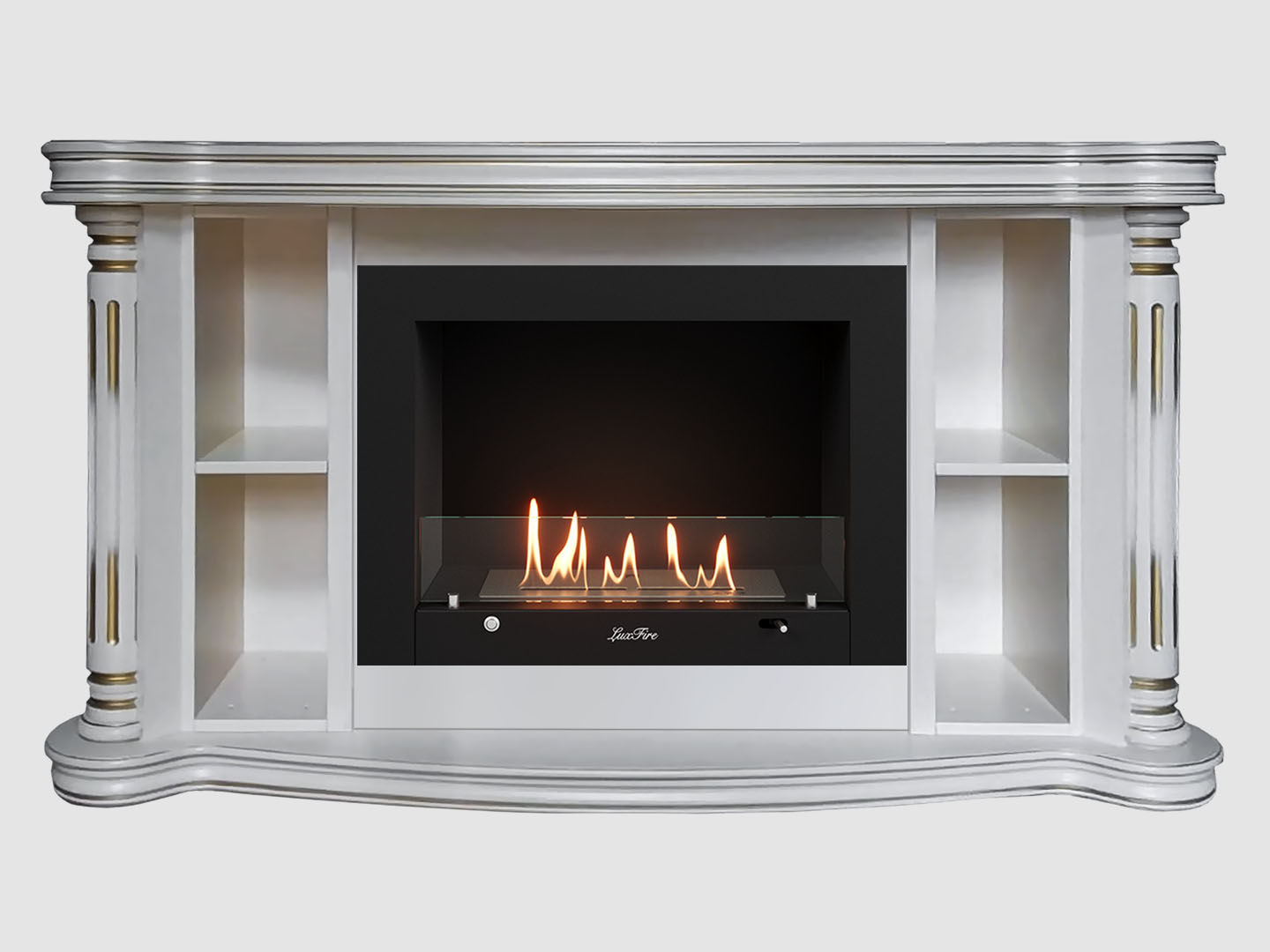 Каминный портал МДФ "Романс 1300" с биокамином Lux Fire "Фаер Бокс 3-30" (белый) по цене 118 600 руб.